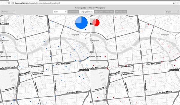 Geolinguistic Contrasts in Wikipedia